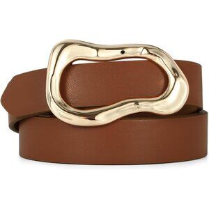 Women's Brown Stylish Gold Buckle Fashion Leather Waist Belt Perfect For Jeans